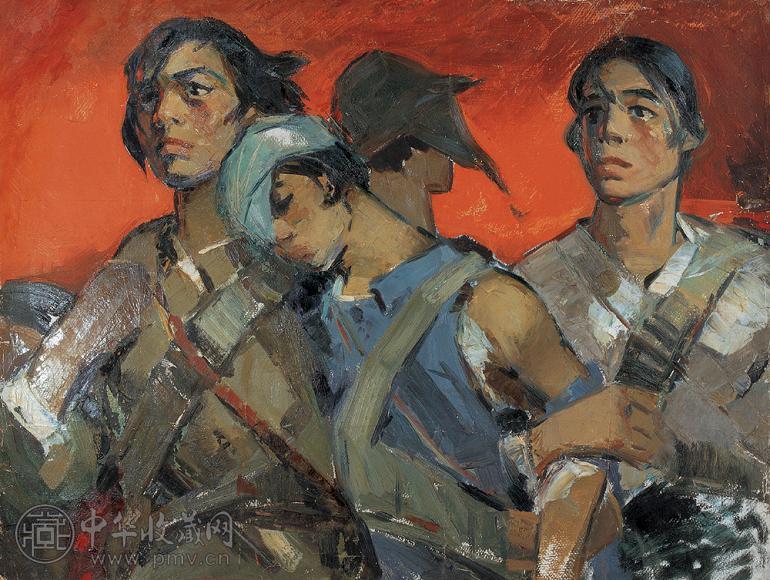 全山石 1980年作 八女投江 油画稿 布上油画