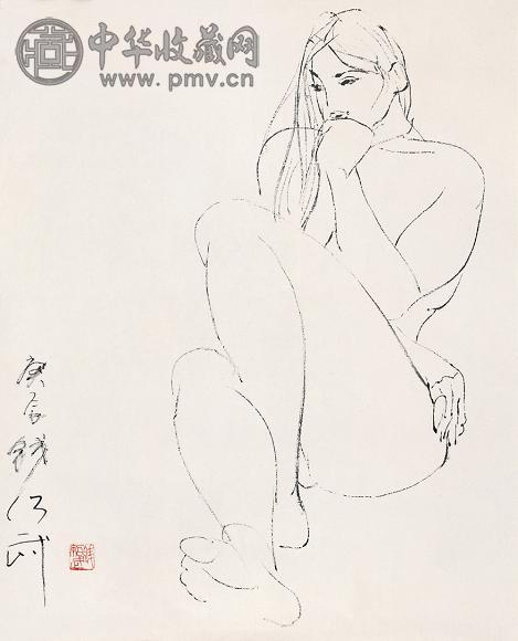 钱绍武 女人体 镜片 水墨纸本