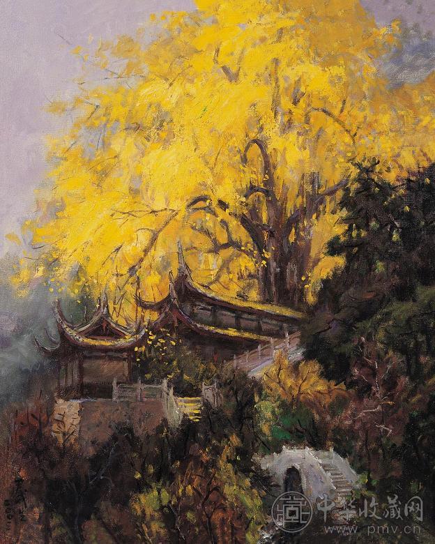 尹戎生 2003年作 青城山一景 布面油画