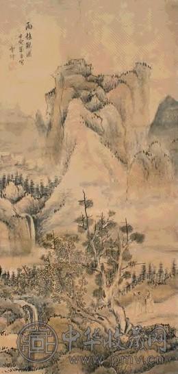 蓝涛 1662年作 雨后观瀑 立轴 设色绫本