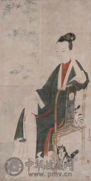 崔子忠(传) 修竹仁女 立轴 设色纸本
