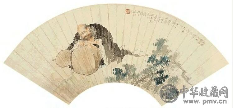 施桢 人物 扇面 设色纸本