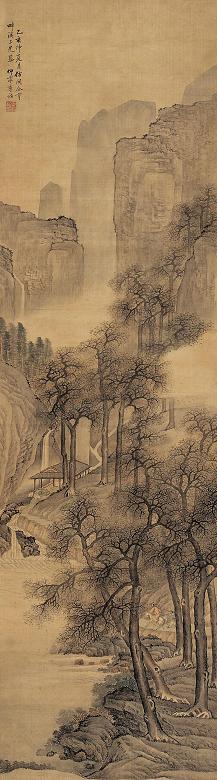 李诂 乙亥(1719年)作 仿关仝笔意 立轴(8开) 水墨绢本