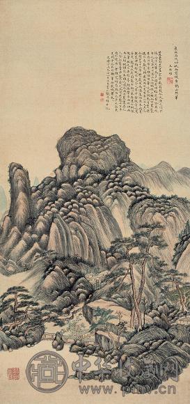 张溥 1877年作 临王原祁山水 立轴 设色绢本
