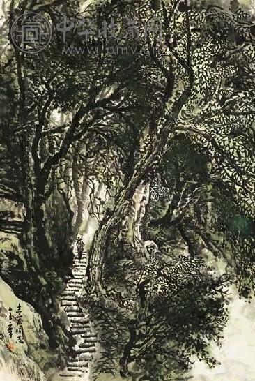 陈金章 山荫道上 立轴 设色纸本