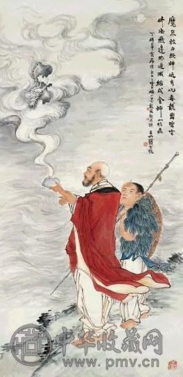 钱云鹤 罗汉降龙图 立轴 设色纸本