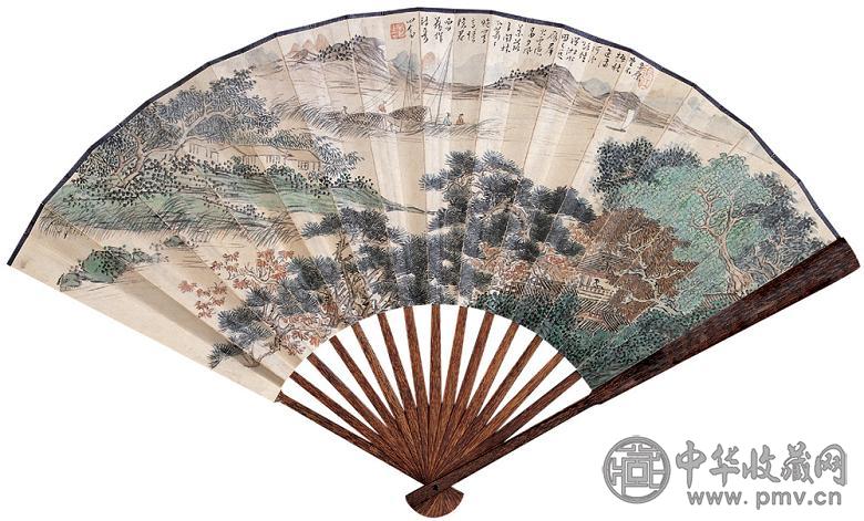 溥儒 秋色满河汾 成扇 设色纸本