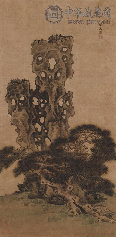 刘度 松石 镜心 设色绢本
