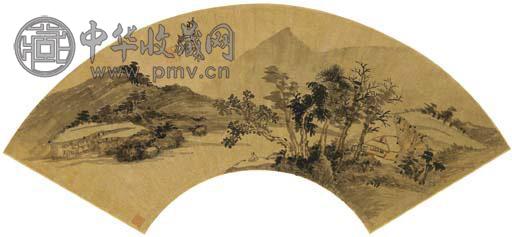 姚绶 山水 扇面 浅降金笺