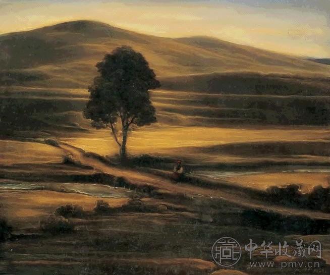 庞茂琨 1992年作 桥头孤树 油画画布