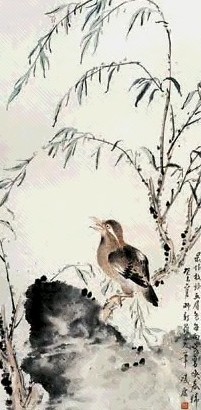 凌虚 柳雀 镜心 设色纸本