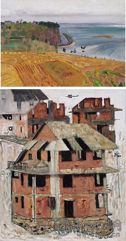 戴士和 2005年作 荣成海滨写生 海滨山庄写生(2件) 布面油画