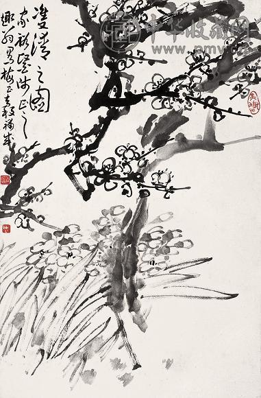 周昌谷 潘韵 双清图 镜心 水墨纸本