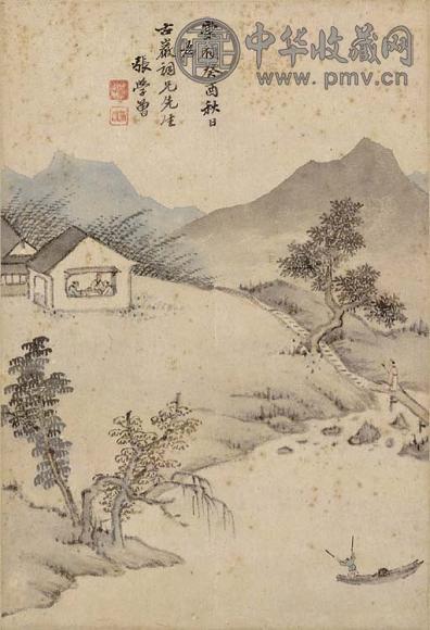 张学曾 1633年作 山水 斗方立轴 设色纸本