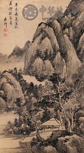 朱轩 辛亥(1671年)作 山水 镜心 水墨金笺