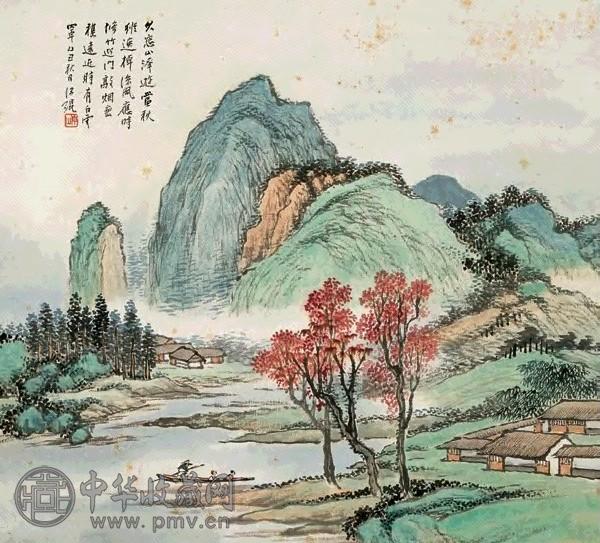 汪仲山 1925年作 碧水泛棹图 立轴 设色纸本