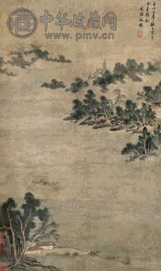 盛懋 秋江泛棹 立轴 纸本