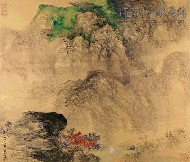 茆帆 癸未(2003年)作 秋岚真赏图 镜心 设色泥金笺本