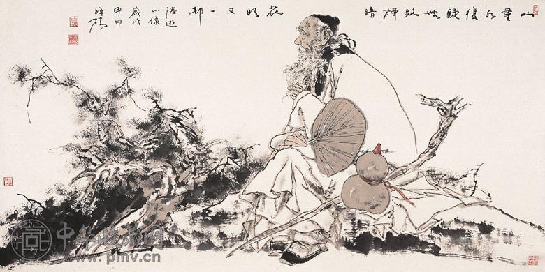 韩国臻 2004年作 陆游小像 镜心 设色纸本