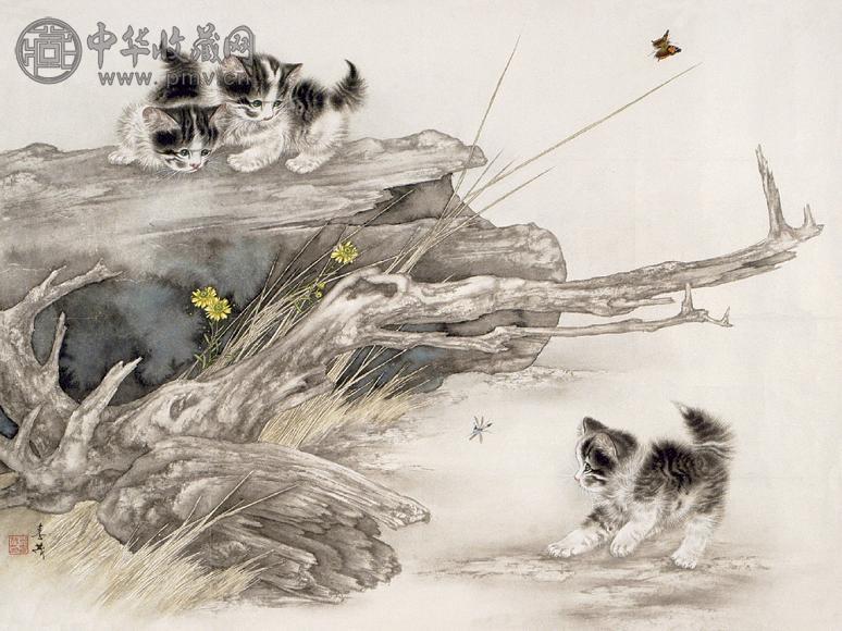 米春茂 猫 镜心 纸本