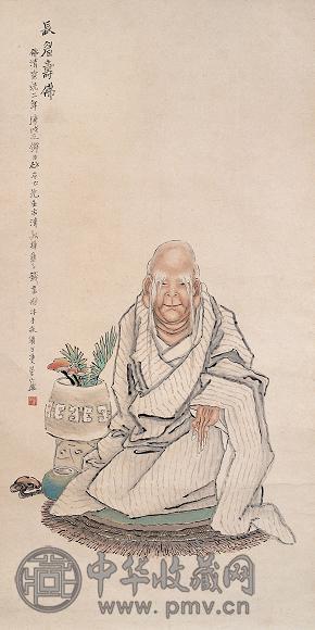 钱书城 长眉寿佛 立轴 设色纸本