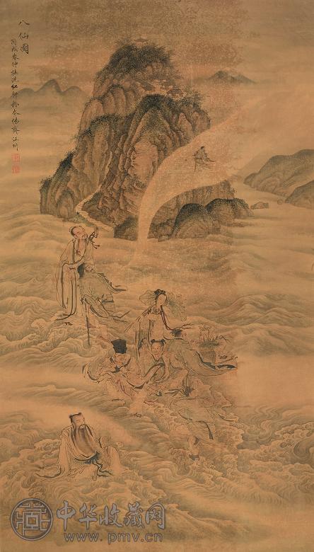 汪圻 丙戌(1826年)作 八仙图 立轴 设色绢本