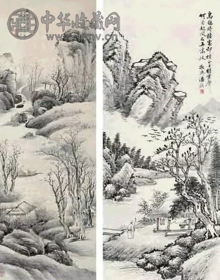 潘钦 何道生 山水(2件) 立轴