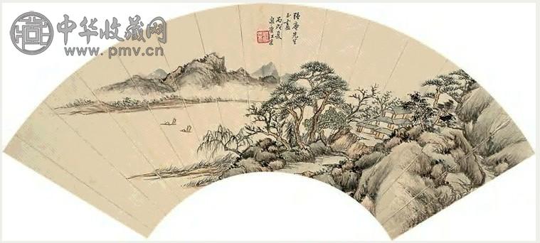 江采 1946年作 山水 扇面 设色纸本