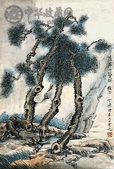 丁悚 松 镜心 纸本设色