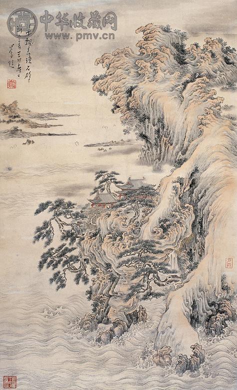月舟 山水 立轴 设色纸本