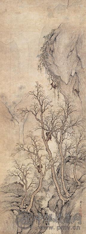 章于 松猴图 镜心 设色纸本