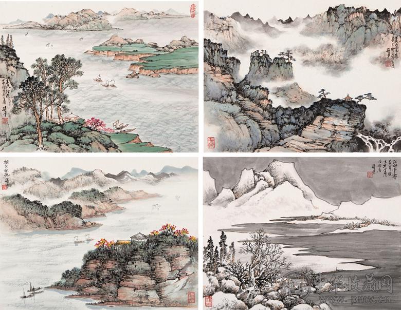 张尔宾 甲申(2004年)作 四季山水 镜心 设色纸本