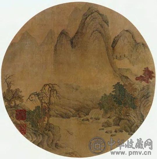 元 盛懋 秋溪渔樵 扇页