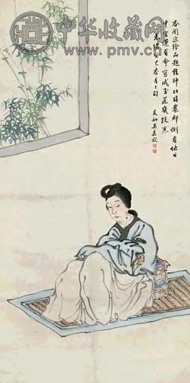 吴嘉猷 光绪癸巳(1893年)作 香闺作会 立轴 设色纸本