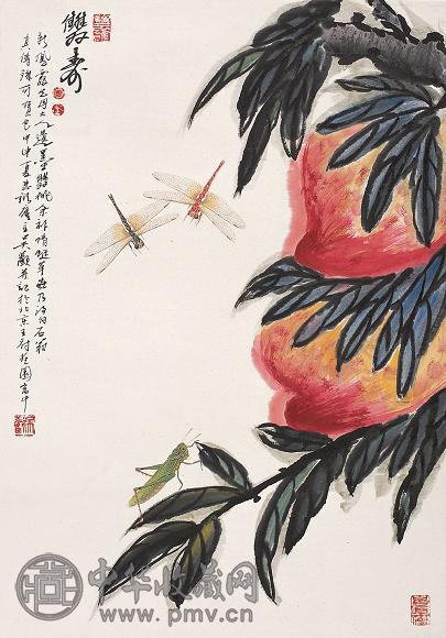 新凤霞 吴欢 双寿 镜心 设色纸本