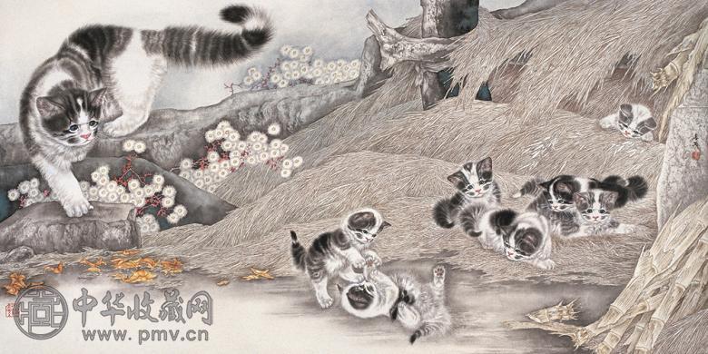 米春茂 春戏图 镜心 设色纸本