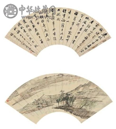 汤经常 书画 二件 扇面 设色纸本