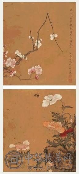 骆绮兰 戊寅(1818年)作 花卉 册页(12开) 设色绢本