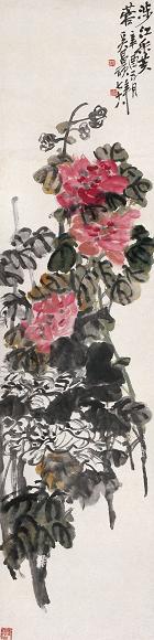 吴昌硕 1921年作 涉江采芙蓉 立轴 设色纸本