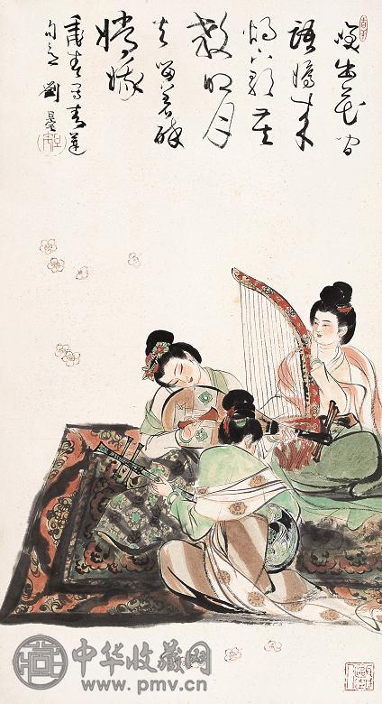 刘旦宅 1982年作 唐人奏乐图 立轴 设色纸本