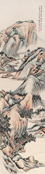 汪洛年 1923年作 清江远岫 立轴 设色纸本