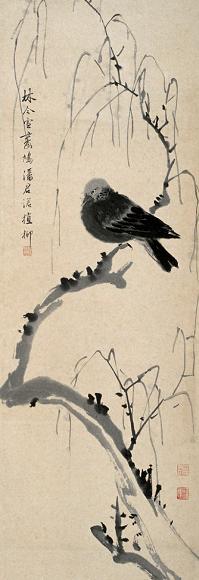 林今雪 潘君诺 花鸟 立轴 设色绢本