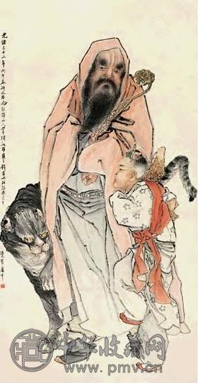 钱书城 财神图 立轴 设色纸本