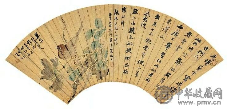 朱梦庐 吴淦 壬午(1882年)作 书画合璧 扇面 设色纸本
