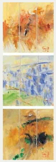 唐海文 抽象山水 (三联作) 水彩纸本