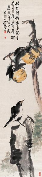 唐熊 现代 花鸟 立轴 设色纸本