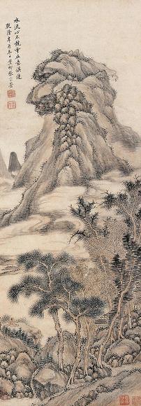 张宗苍 辛酉(1741年)作 苍林幽闲 立轴 设色纸本