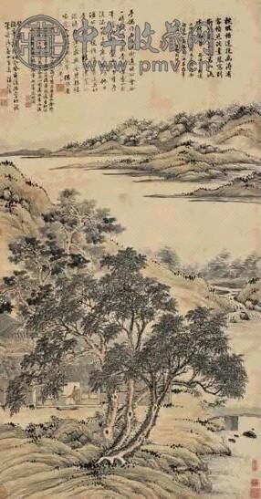 关槐 周淦 袁瑛等 癸丑(1793年)作 山斋清署图 立轴 设色纸本