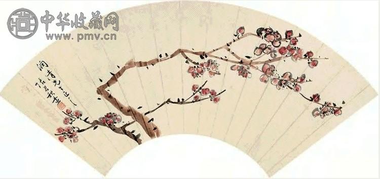 张君秋 红梅 扇面 设色纸本