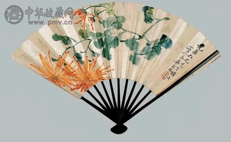 吴树本 花卉、书法 扇面 纸本